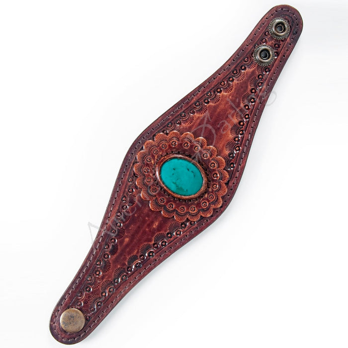 Tooled Leather Contoured Cuff w/ Turq Stone -2 options