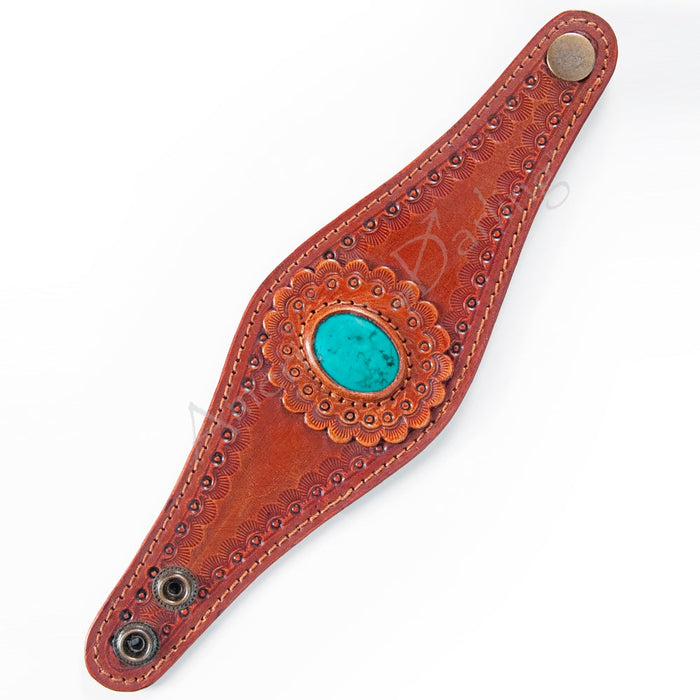 Tooled Leather Contoured Cuff w/ Turq Stone -2 options