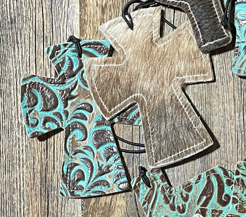Turquoise Tooled Leather Car Freshner