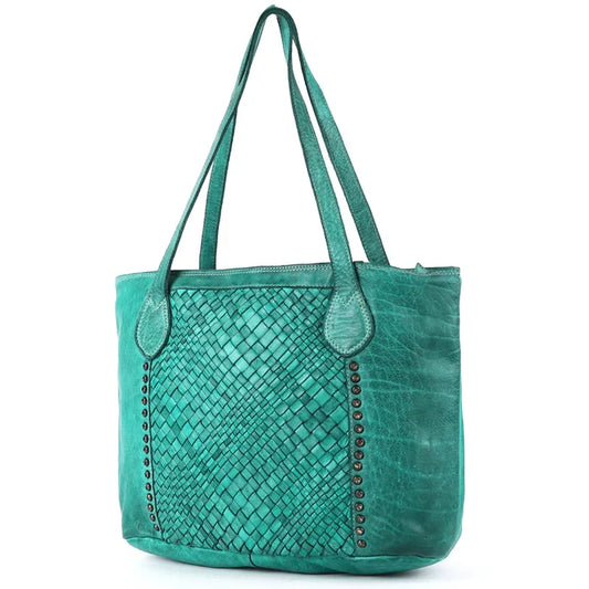 Turquoise Vintage Handmade Leather Tote
