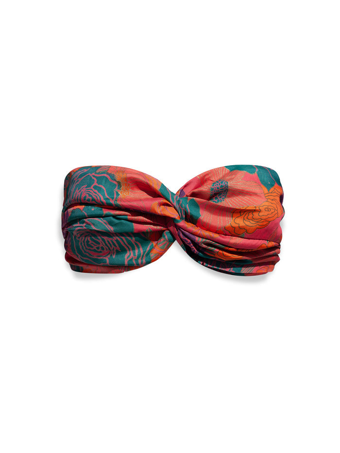 Twist Bandeau Top in Silk - Caribe Rose