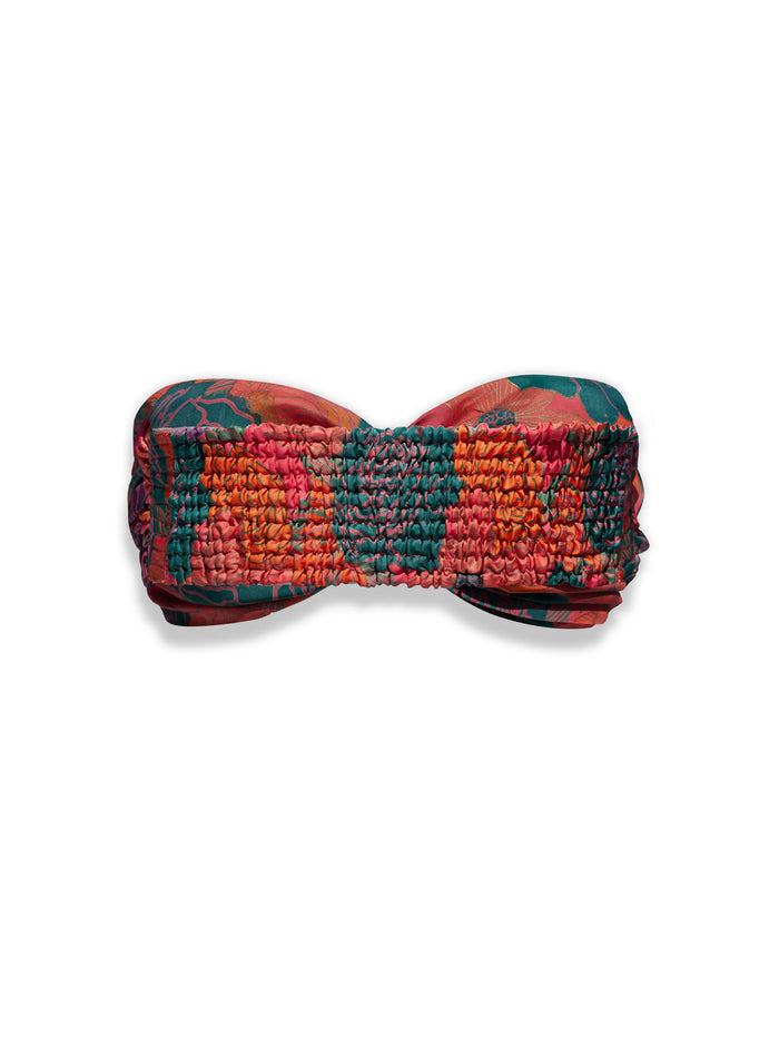 Twist Bandeau Top in Silk - Caribe Rose