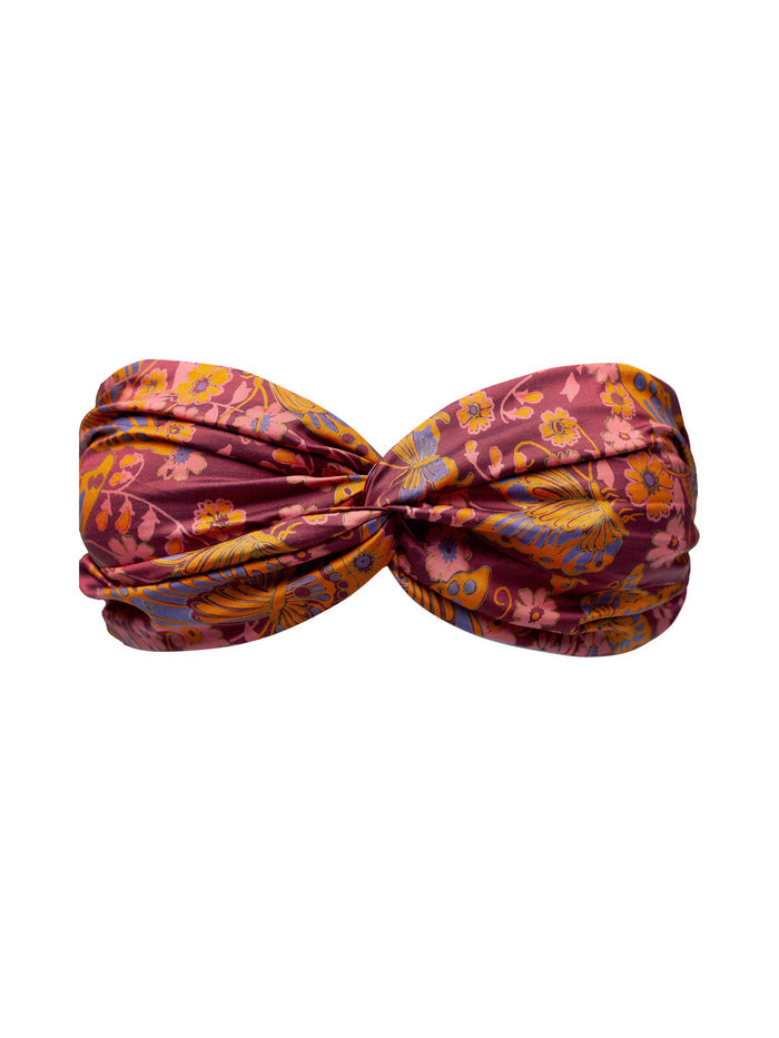 Twist Bandeau Top in Silk - Garnet Butterfly Silk