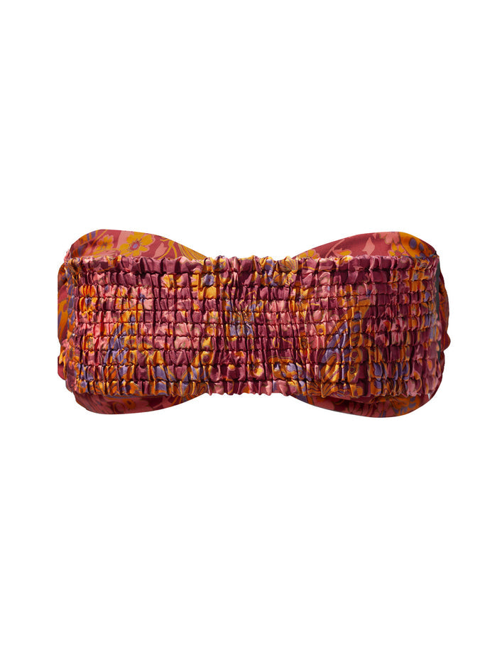 Twist Bandeau Top in Silk - Garnet Butterfly Silk