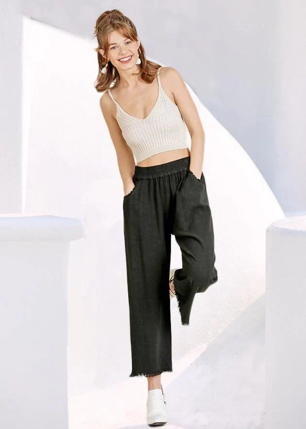 Umgee Wide Leg Cropped Pant