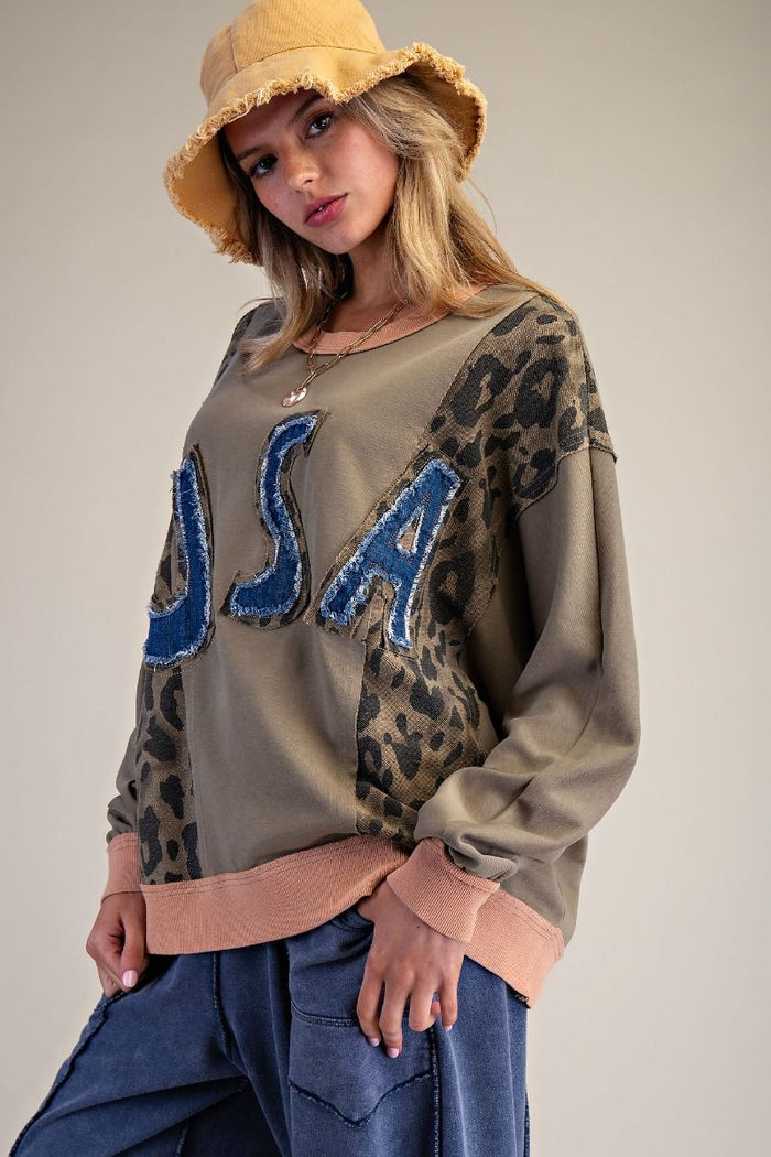 USA PATCH FRONT ANIMAL MIX WASHED PULLOVER