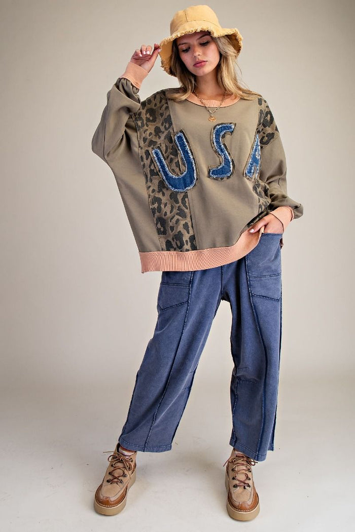 USA PATCH FRONT ANIMAL MIX WASHED PULLOVER