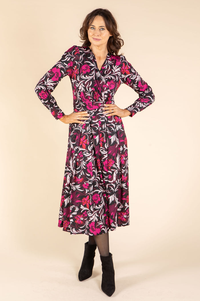 V-Neck Faux-Wrap Midi Dress
