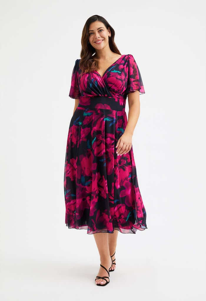 Victoria Angel Sleeve Mesh Midi Curve+ Dress