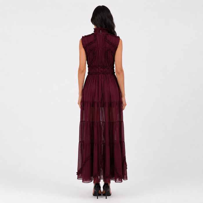 Victorian Lace Chiffon Maxi Dress - Sleeveless