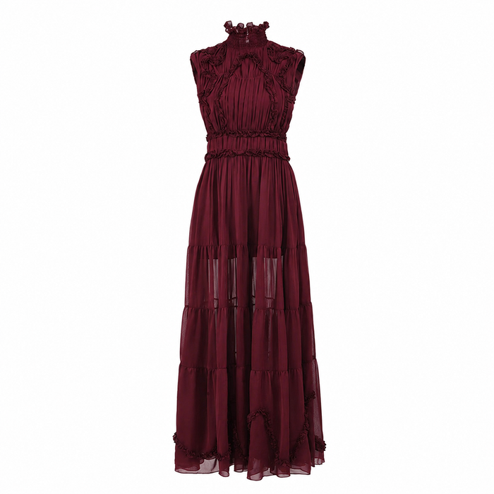 Victorian Lace Chiffon Maxi Dress - Sleeveless