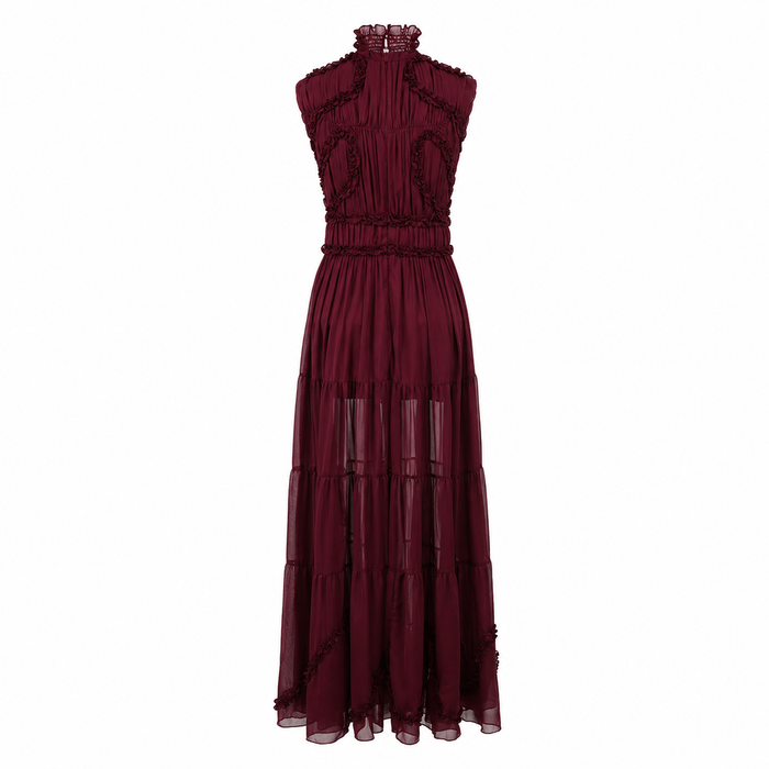 Victorian Lace Chiffon Maxi Dress - Sleeveless
