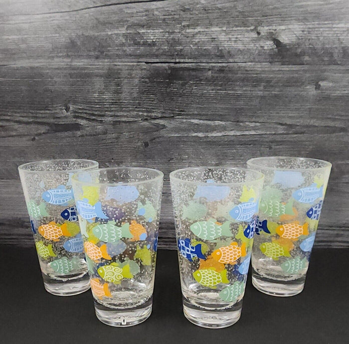 Vintage Fish Glass Tumbler Retro Bubbles Design Melamine Set of 4 Drinkware
