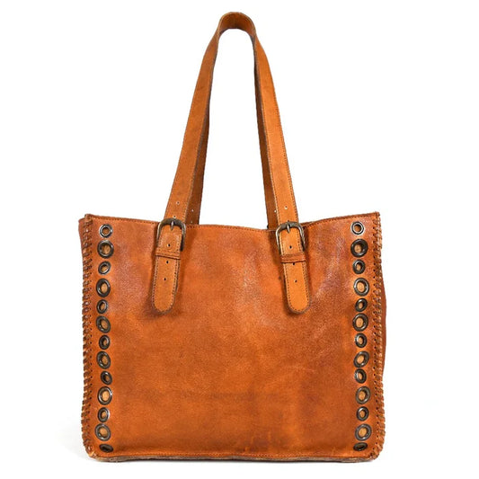 vintage Handmade Tan Leather Tote