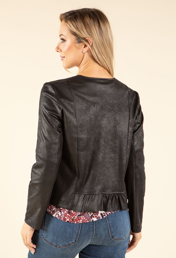 Vintage Leather Frill Detail Jacket