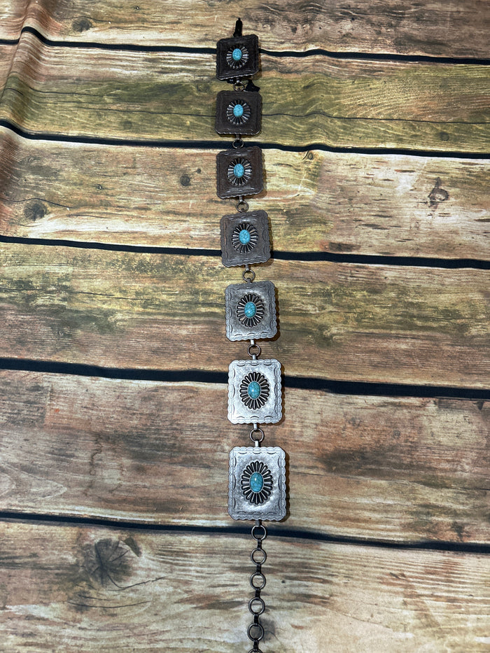 Vintage Silver Square Concho With Chain Belt