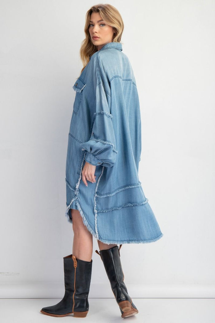 WASHED CHAMBRAY DENIM BUTTON DOWN DRESS