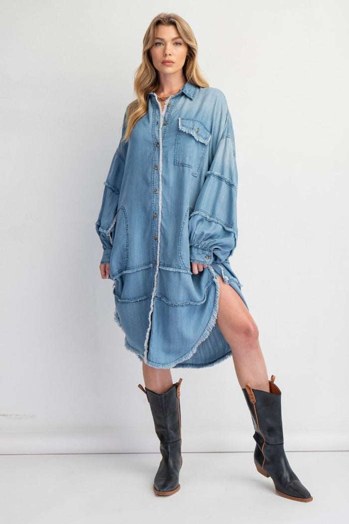 WASHED CHAMBRAY DENIM BUTTON DOWN DRESS