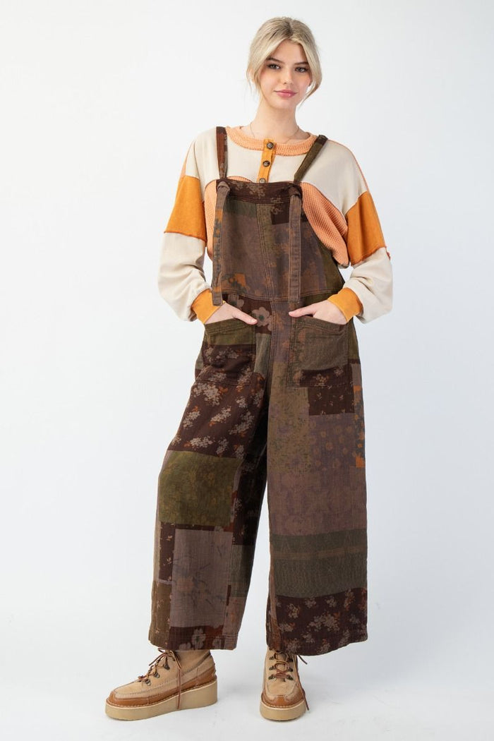 WASHED PRINT MIX JUMPSUIT PANTS