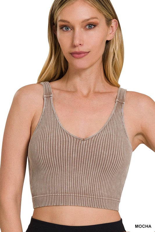 WASHED RIBBED PADDED BRA TANK TOP (5 COLORS)