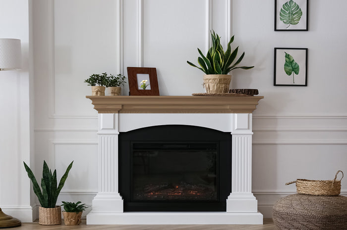 Retique It Weathered Finish Kit on rustic barn wood for fireplace mantles, showcasing a weathered, aged wood look.
