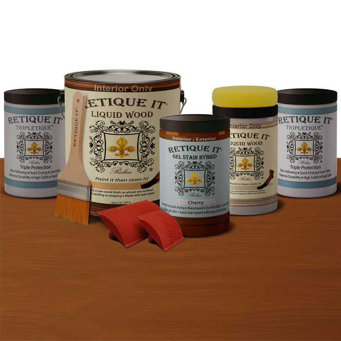Weathered cherry finish kit by Retique It featuring wood finishes in a weathered, rustic cherry tone.