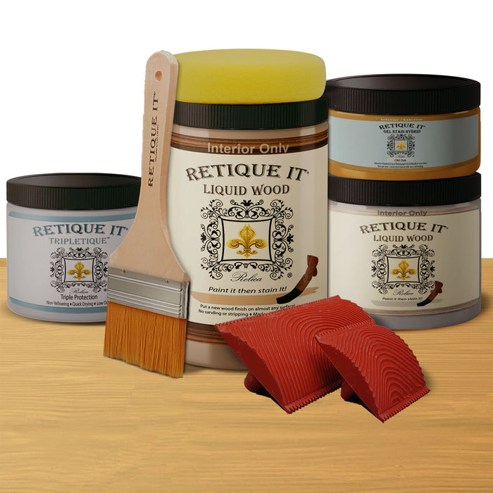 Retique It Weathered Finish Kit in Old Oak for wood finishing, featuring a weathered, bleached wood texture and natural aged look.