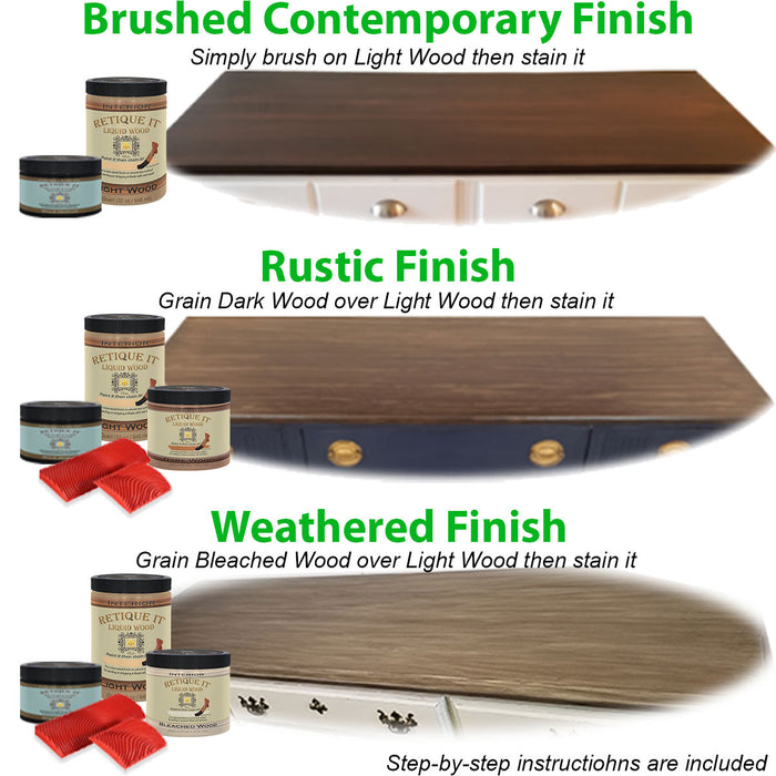 Retique It Weathered Finish Kit in Weathered Wood showing textured wood finish with a rustic, aged appearance.