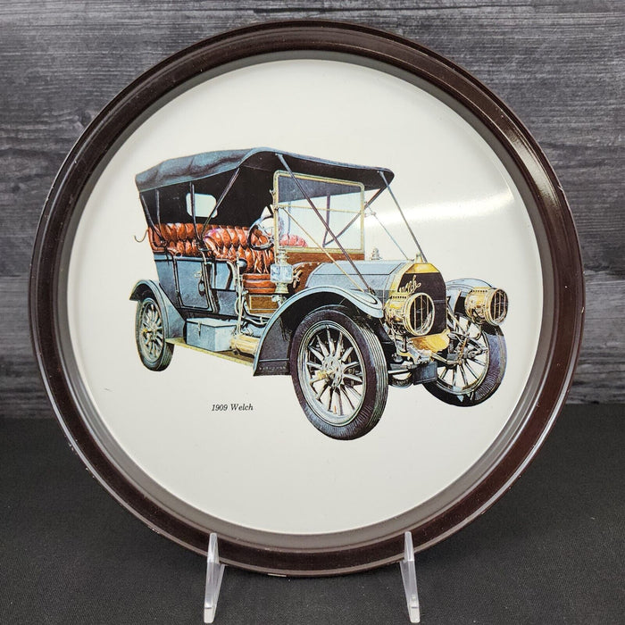 Welch 1909 Antique Car Collectible Serving Tin Tray VTG Metal Atlantic Can Co