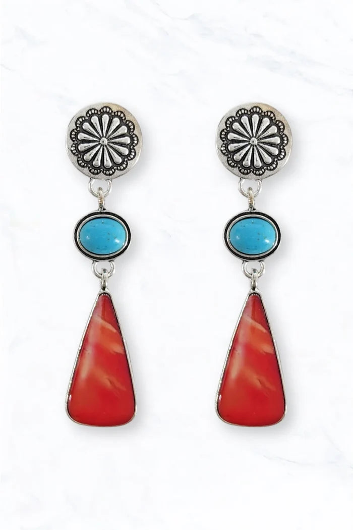 Western Turquoise & Resin Drop Statement Earrings