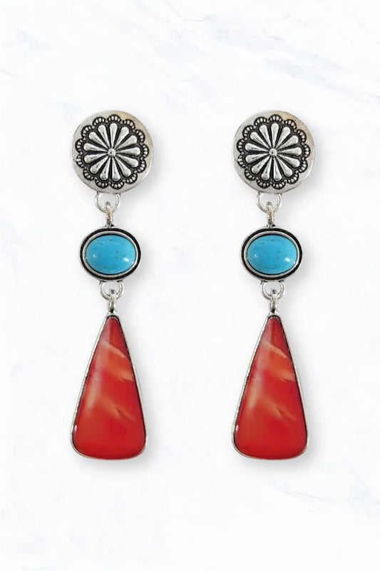 Western Turquoise & Resin Drop Statement Earrings