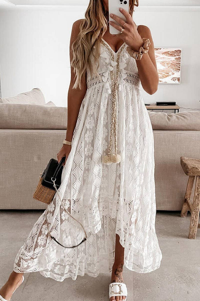 WHITE LACE LONG SKIRT DRESS