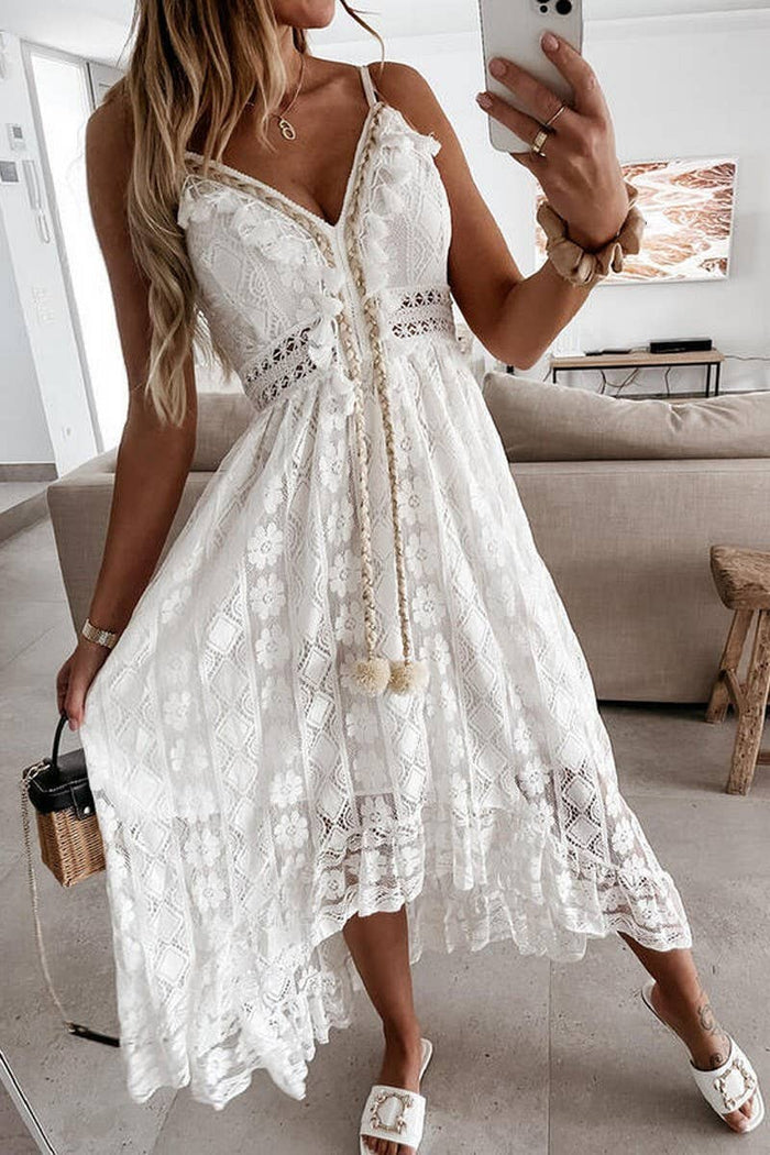 WHITE LACE LONG SKIRT DRESS
