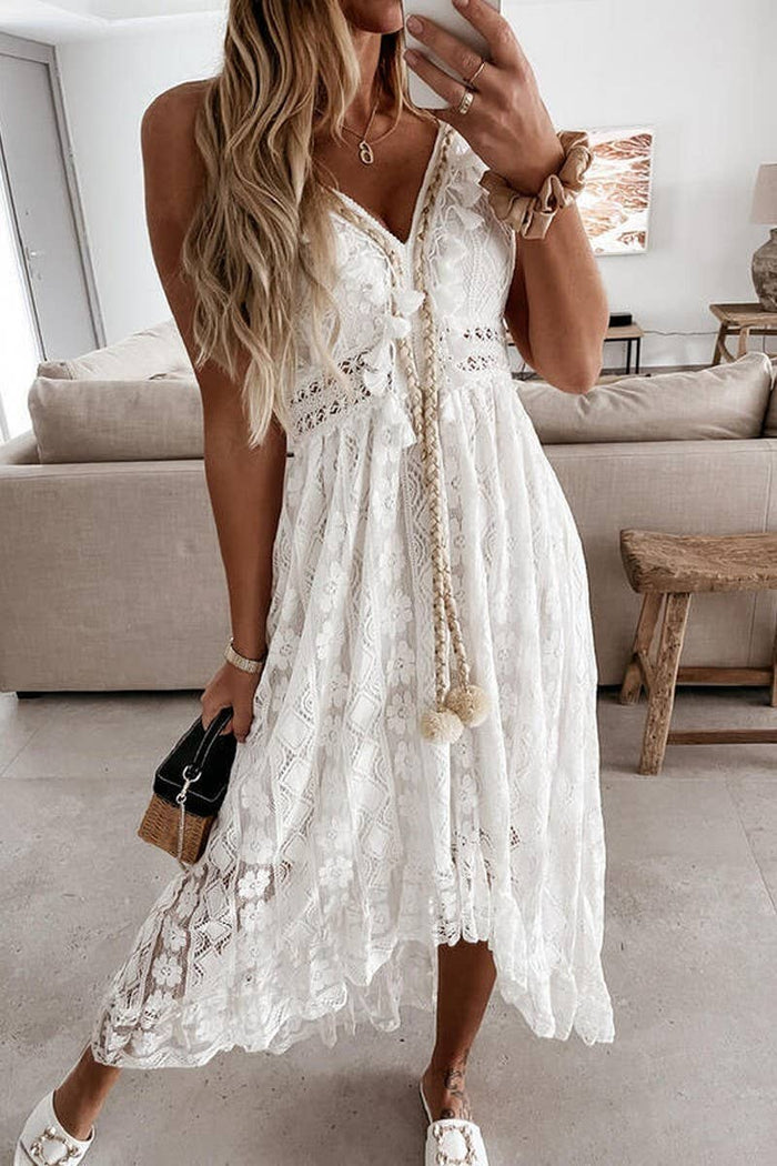 WHITE LACE LONG SKIRT DRESS