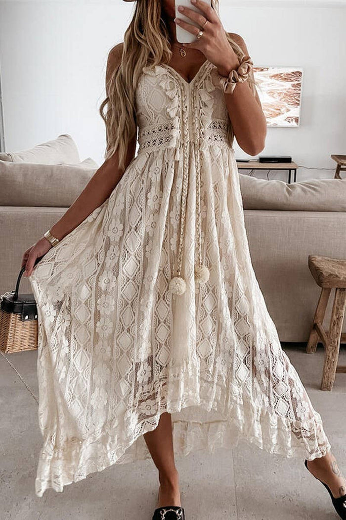 WHITE LACE LONG SKIRT DRESS