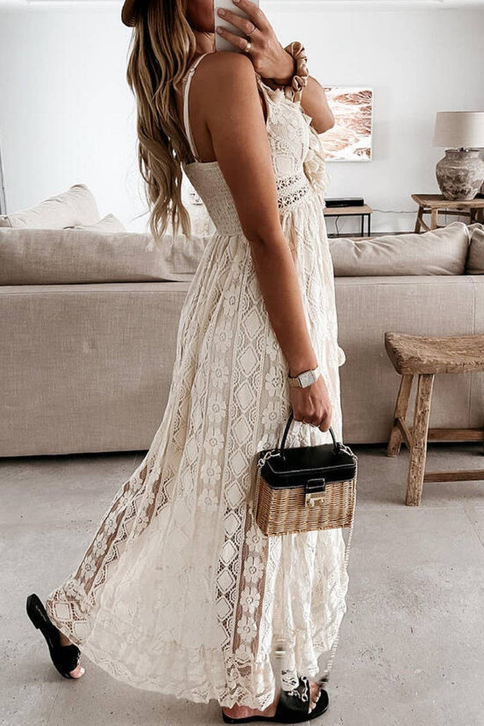 WHITE LACE LONG SKIRT DRESS