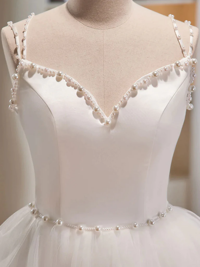 White  V Neck Short Tulle Prom Dresses, Short White Tulle Homecoming Graduation Dresses