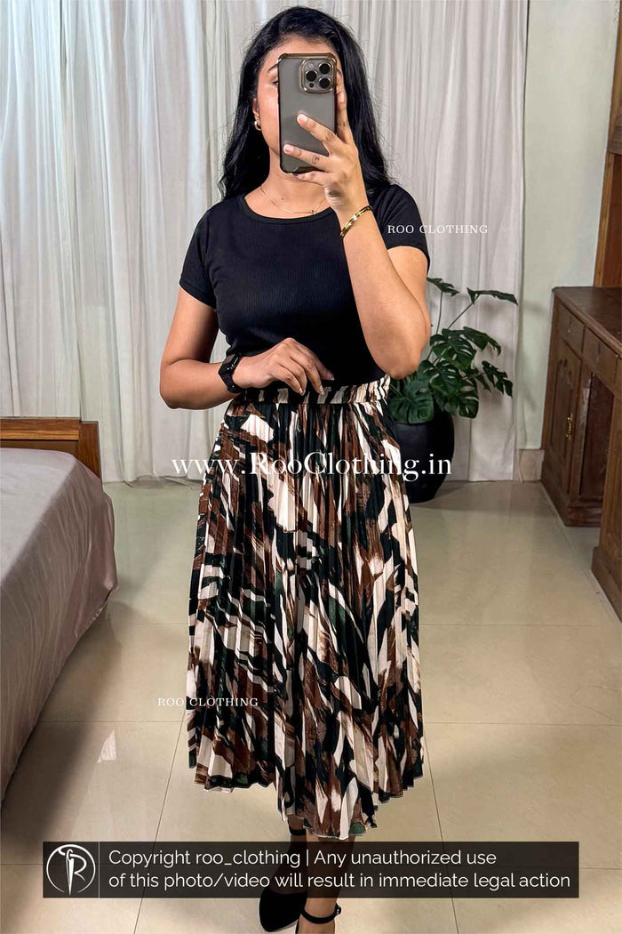 Wild Earth Accordion Pleated Midi Skirt