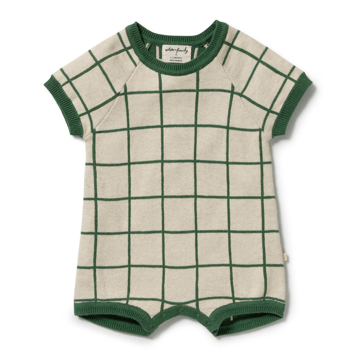 Wilson & Frenchy Organic Knit Check Growsuit - Lagoon