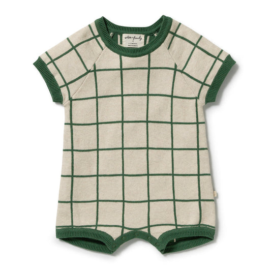 Wilson & Frenchy Organic Knit Check Growsuit - Lagoon