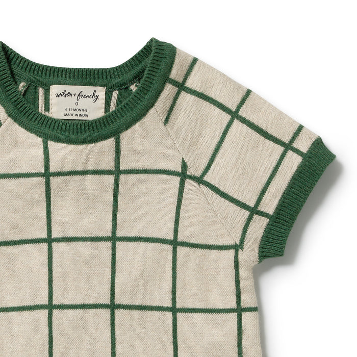 Wilson & Frenchy Organic Knit Check Growsuit - Lagoon