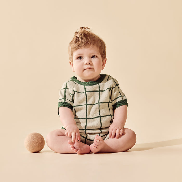 Wilson & Frenchy Organic Knit Check Growsuit - Lagoon