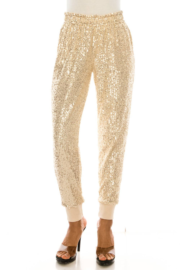 Wonderful And Young - W.A.Y SEQUIN JOGGER: TAUPE