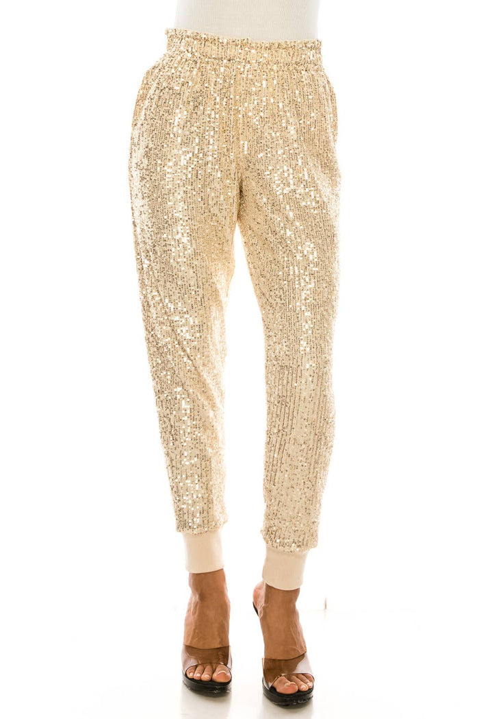 Wonderful And Young - W.A.Y SEQUIN JOGGER: TAUPE