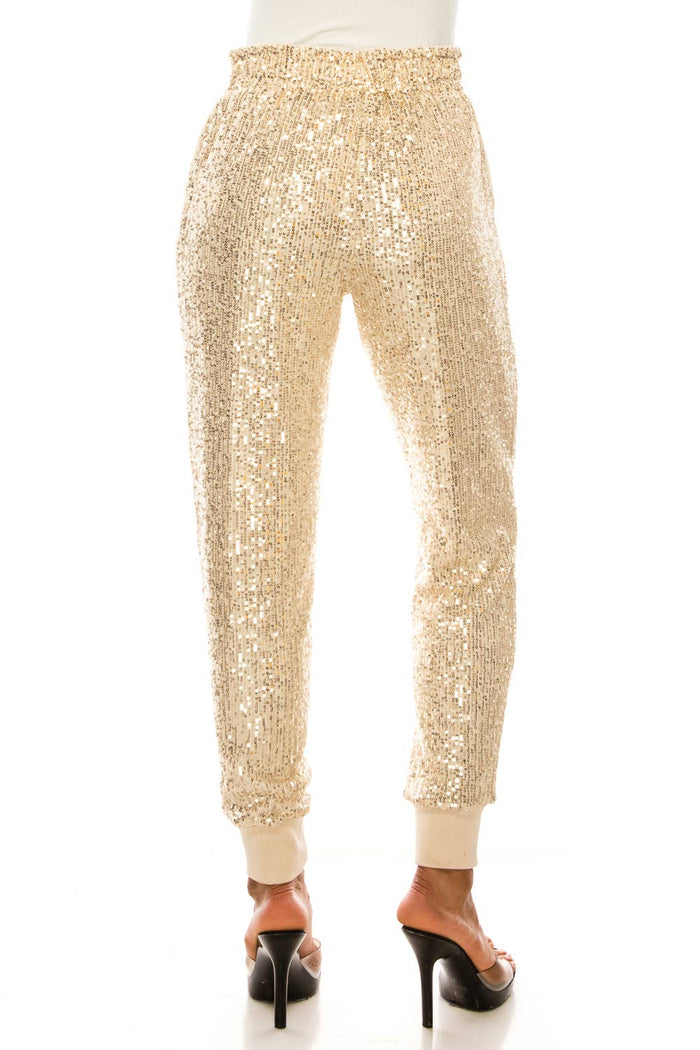 Wonderful And Young - W.A.Y SEQUIN JOGGER: TAUPE