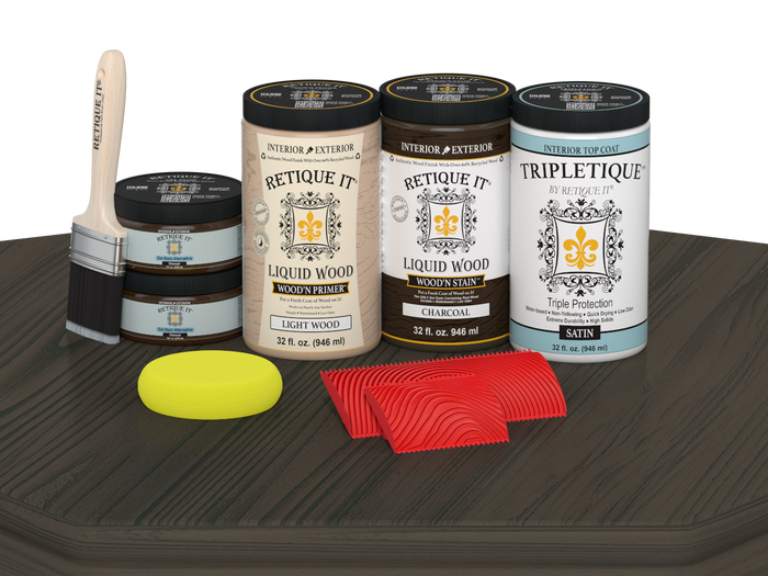 Retique It Wood'n Cabinet Kit with 12 charcoal grained stain doors, satin finish, for wood cabinets.