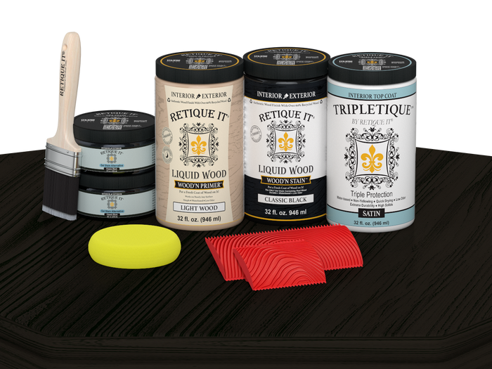 Retique It Wood'n Cabinet Kit with 12 grained black stained cabinet doors, satin finish, designed for classic black kitchen cabinets.