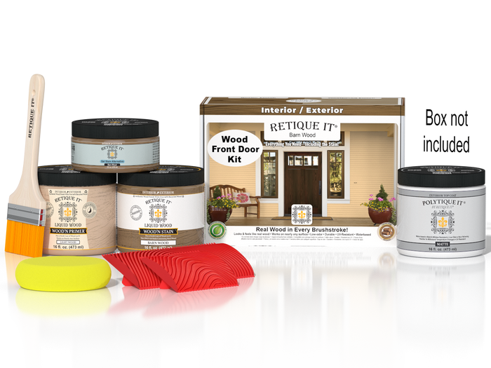 Wood'n Finish Front Door Kit - Barn Wood — Matte kit contents with door box