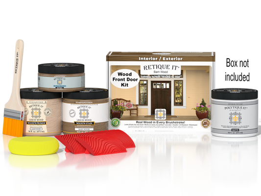 Wood'n Finish Front Door Kit - Barn Wood — Matte kit contents with door box