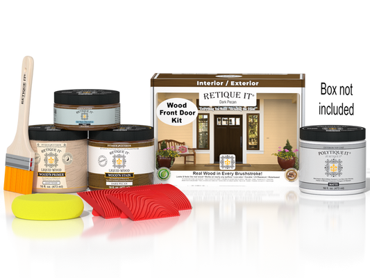 Wood'n Finish Front Door Kit - Dark Pecan — Matte kit contents with door box